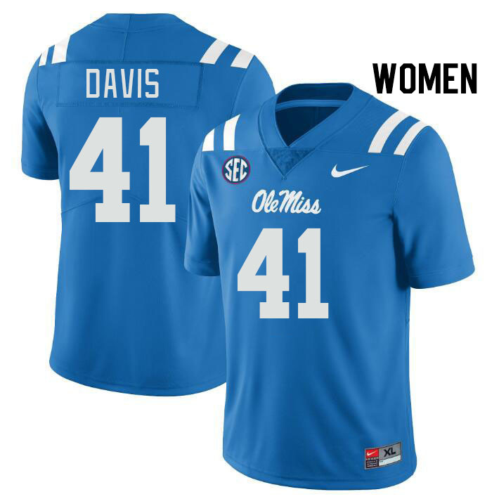 Women #41 Caden Davis Ole Miss Rebels College Football Jerseys Stitched Sale-Power Blue